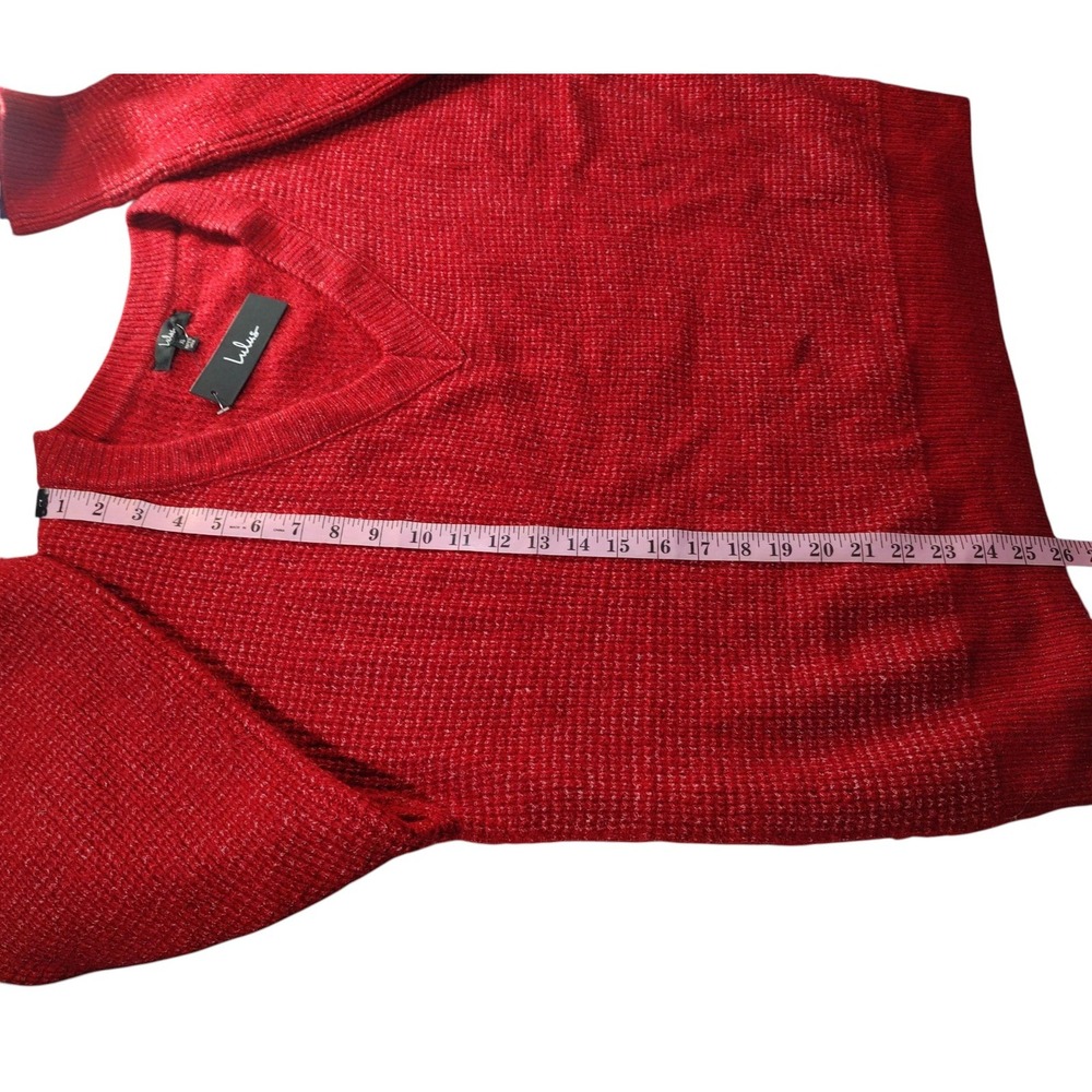 New Chunky Knit Sweater V Neck Relaxed Red Long Sleeve Womens Extra Large Tags - Picture 10 of 10